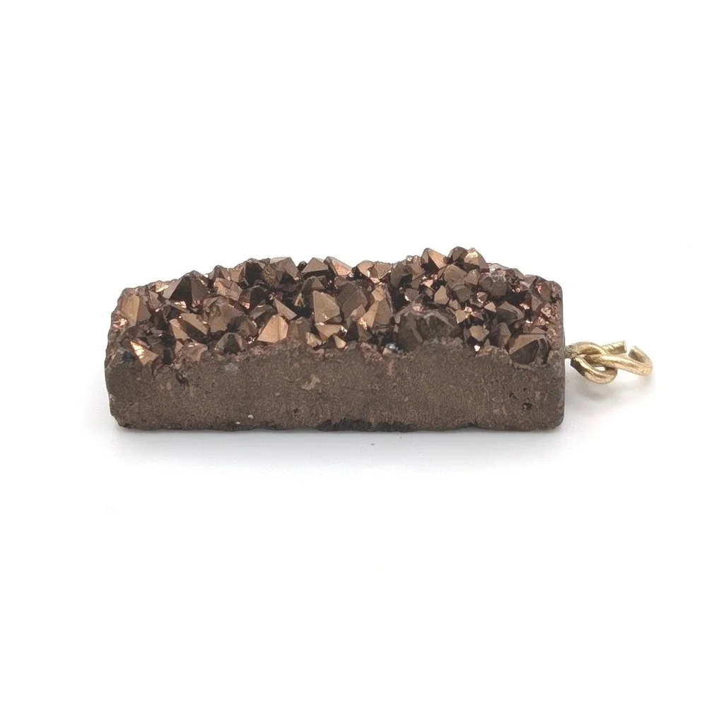 Bronze Druzy Bar Pendant Rectangular Raw Crystal Gold Tone Charm JTV